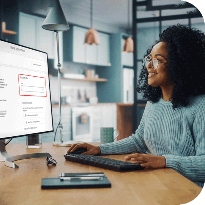 Female at her computer checking her online account