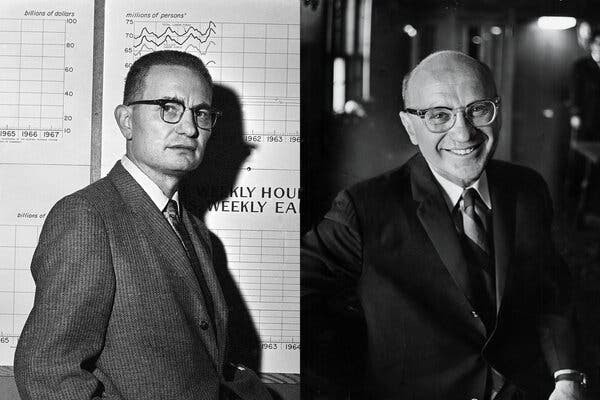 Paul Samuelson, left, and Milton Friedman.