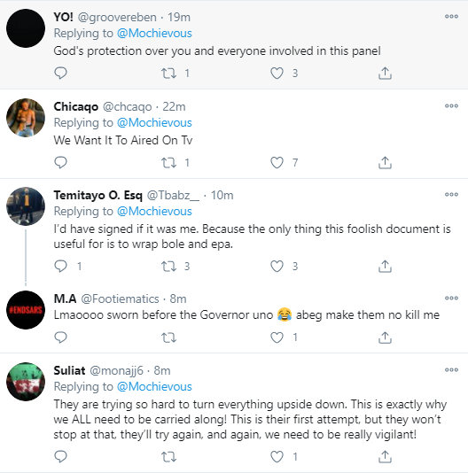 "We want an open panel" Nigerians say as youth representatives on the Lagos judicial panel of enquiry on police brutality are asked to sign oath of secrecy