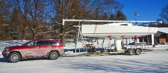 J/88 sailboat- towing on trailer