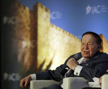 Chairman and CEO of the Las Vegas Sands Corporation Sheldon Adelson speaks at the National Israeli-American Conference in Washington, October 19, 2015.