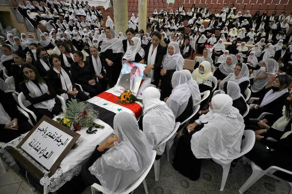 The funeral of Midhat Saleh in a village in the Golan Heights last month. Mr. Saleh was a high-ranking Syrian official who was assassinated by an Israeli sniper.