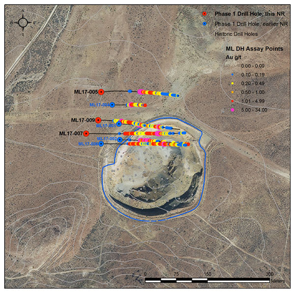 Plan map showing recent drill holes on the Mother Lode Project
