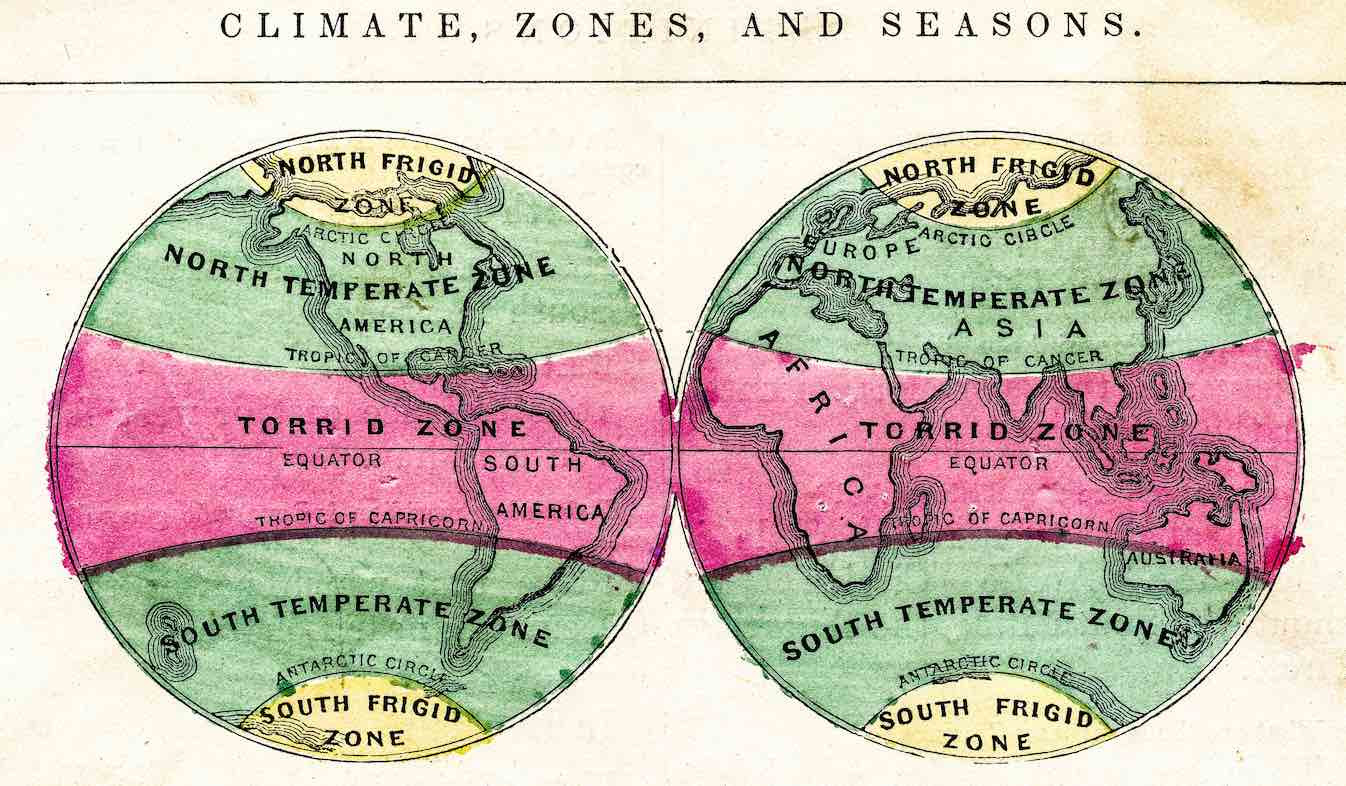 an old map of climate zones.