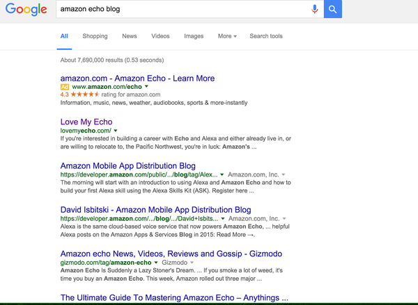 Google search of 'amazon echo blog'