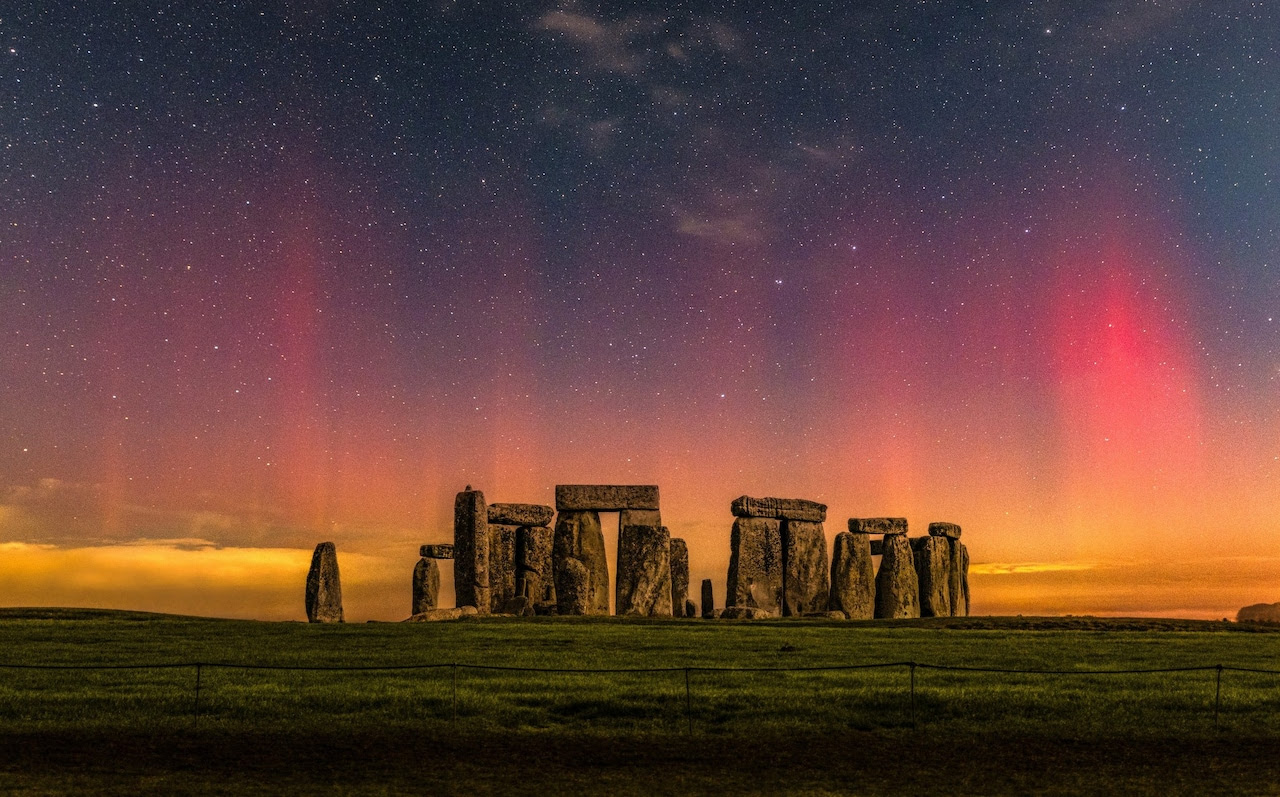 The Northern Lights visible above Stonehenge