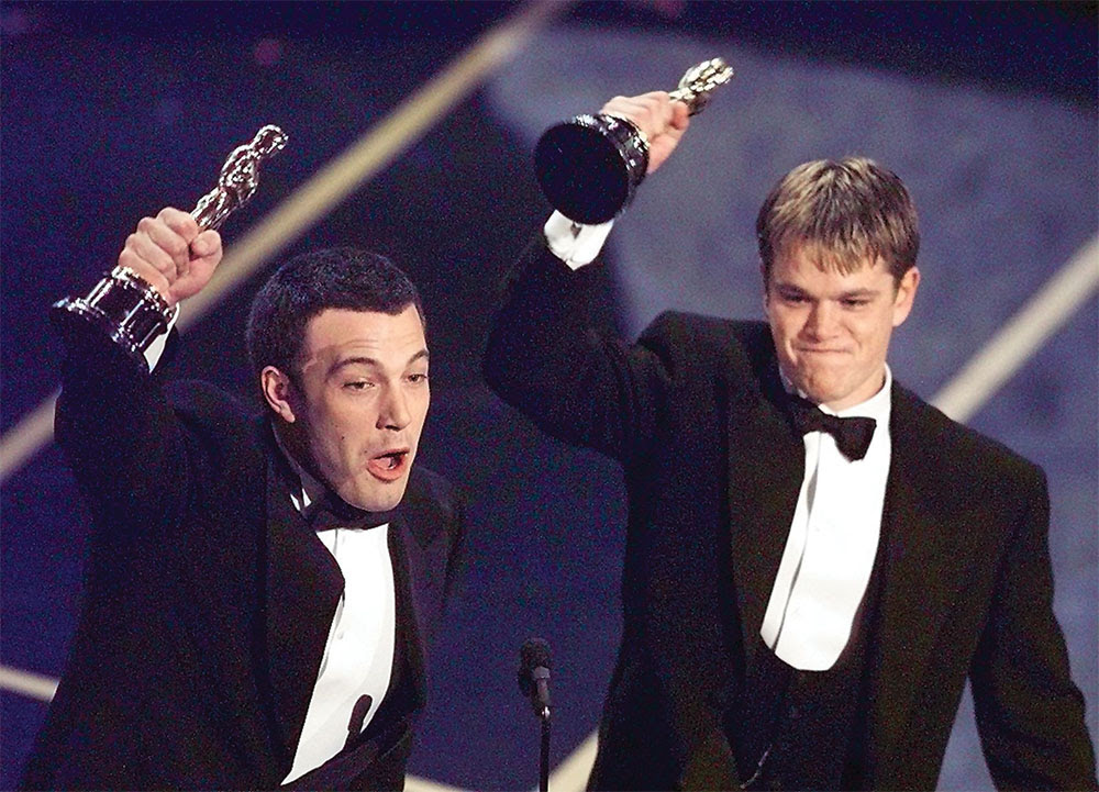 Affleck left and Matt Damon accepted their Oscars for
          Good Will Hunting in 1998. I suppose the reason it works is
          that I trust him and love him, Affleck says of Damon.