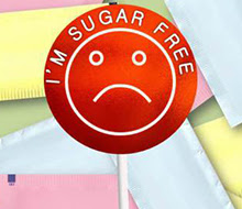 Cartoon of a frowning sugar-free lollipop.