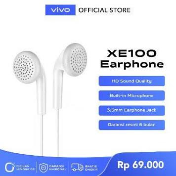vivo Earphone XE100 Original [Mikrofon tersedia] - Garansi Resmi 6 Bulan