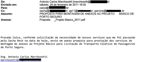 Trecho de e-mail de Antonio Carlos Marchezetti sobre edital de Porto Seguro (Foto: Reprodução) Trecho de e-mail de Antonio Carlos Marchezetti sobre edital de Porto Seguro (Foto: Reprodução)