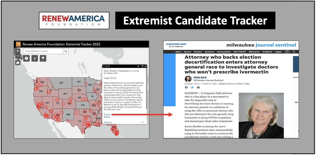 Clicking on the source of the research about an extremist candidate provides more details.
