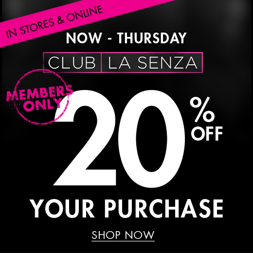 In stores & online. Now - Thursday! Club Lasenza. Members Only. 20% off your purchase. Shop now.