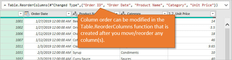 Power Query Reorder Columns - Modify the Table ReorderColumns Function