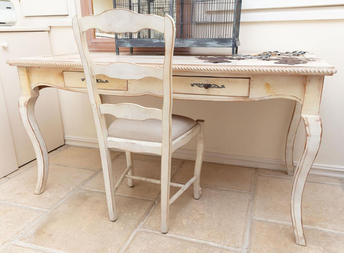 Lot 16. A shabby chic painted pine writing desk