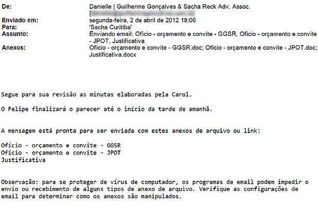 Trecho de e-mail sobre edital do Distrito Federal (Foto: Reprodução) Trecho de e-mail sobre edital do Distrito Federal (Foto: Reprodução)