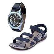 Delux Look Men's Gray Synthetic Leather Sandal With Watch Free
