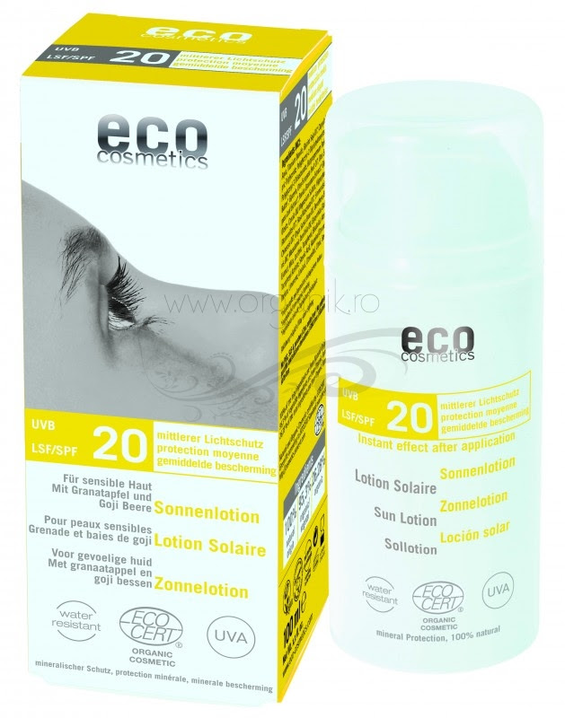 Lotiune fluida de protectie solara FPS 20 cu goji si rodie, 100 ml - Eco Cosmetics