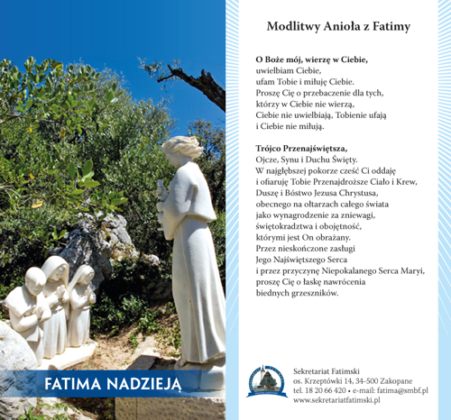 Modlitwa Anioła z Fatimy - zakładka, obrazek x10 - 7240755464 - oficjalne archiwum Allegro