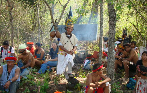Guarani from Leia&apos;s community gather for a protest ritual on their ancestral land.