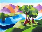 Mark Webster - Elephant Trees at the Watering Hole - Abstract Geometric Landscape Oil Painting - Posted on Saturday, December 27, 2014 by Mark Webster