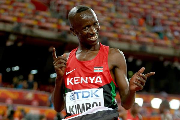 Ezekiel Kemboi celebrates after winning the 3000m steeplechase at the IAAF World Championships, Beijing 2015 (Getty Images)