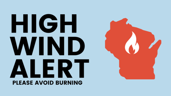 graphic reading "High Wind Alert, Please Avoid Burning"