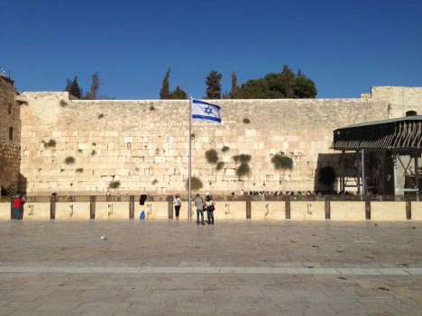 The Israeli flag at the Kotel.