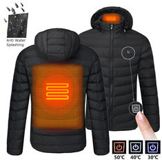 Mens USB Heated Warm Back Cervical Spine Hooded Jacket