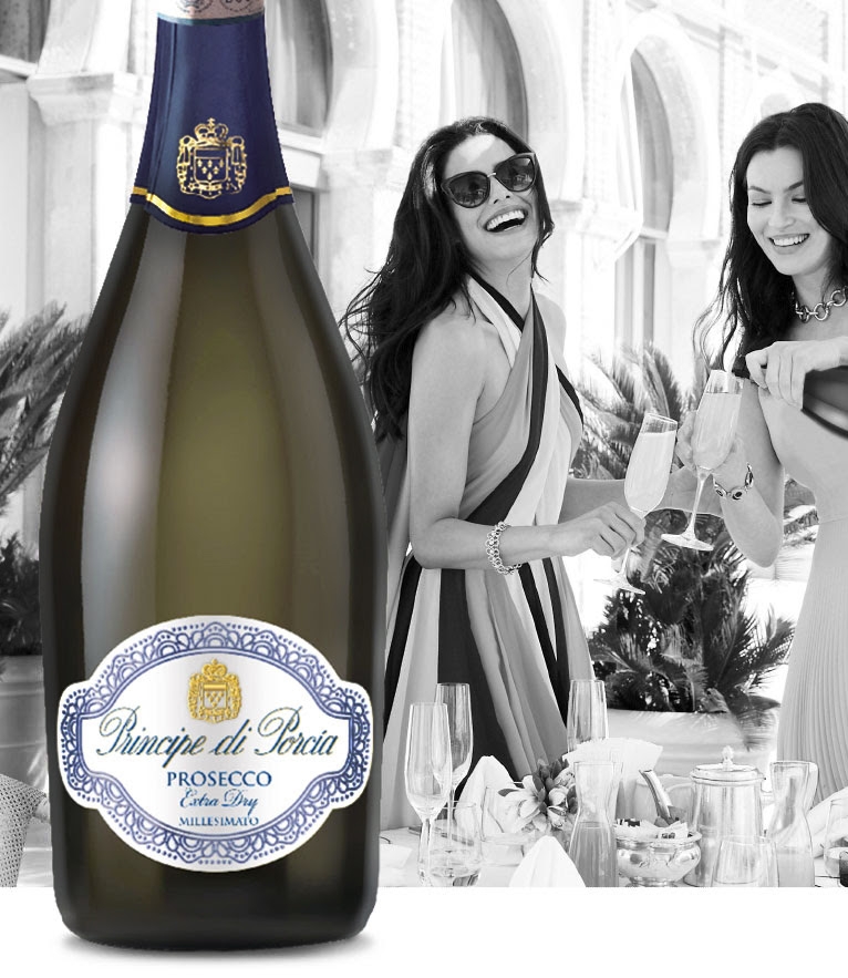 Bottle of Prosecco Extra Dry Millesimato DOC with two women celebrating