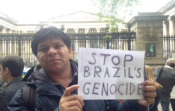 Tonico Benites Guarani protested in London against Brazil&apos;s attack on its first peoples