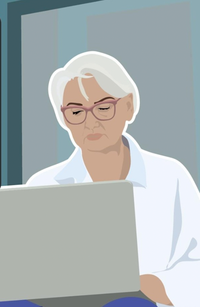 Illustration of woman using a laptop.