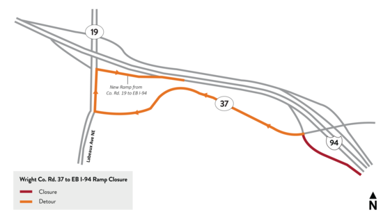 County Road 37 to eastbound I-94 ramp closure detour map