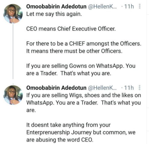 You are a trader, not a CEO-Nigerian business developer tells ladies selling gowns and wigs on Whatsapp