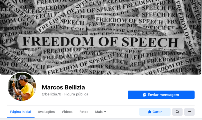 Imagem de capa de Marcos Bellizia no Facebook, alterada depois que ele se tornou investigado, defende "liberdade de expressão"