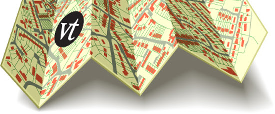 Image of a folded map with a VT logo superimposed