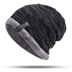 Mens Plus Velvet Knitted Stripe Beanie Hats