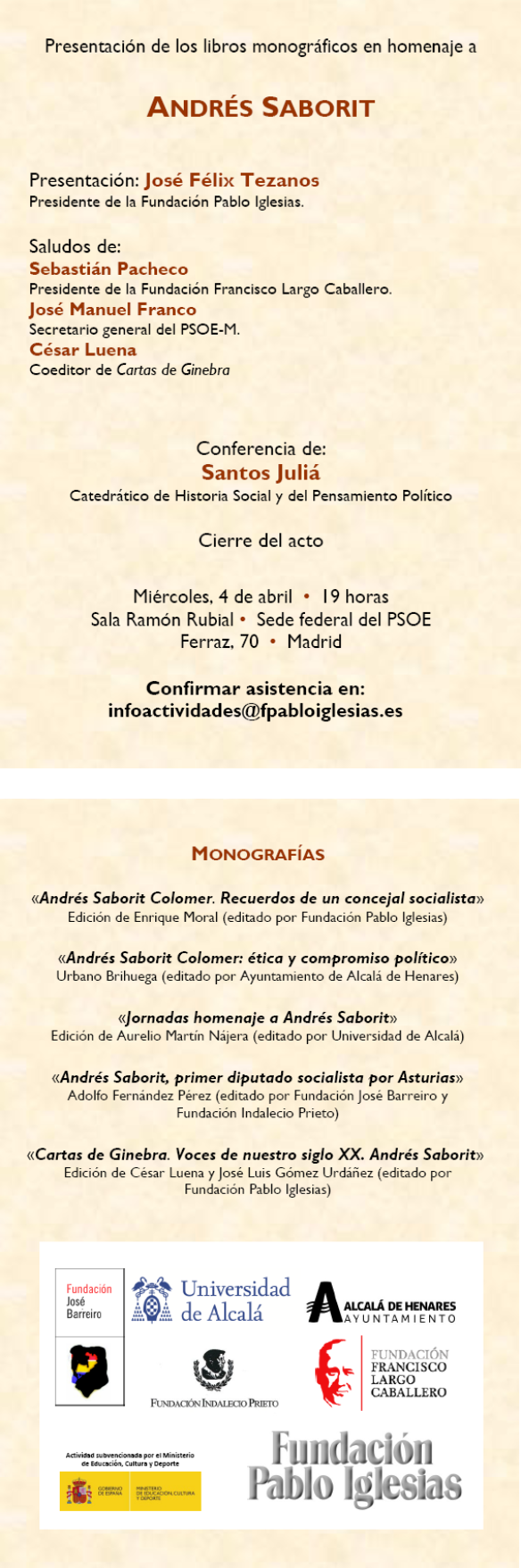 Presentación libros monográficos sobre Andrés Saborit