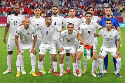 La selección palestina que jugó contra Marruecos en Catar, diciembre de 2021.