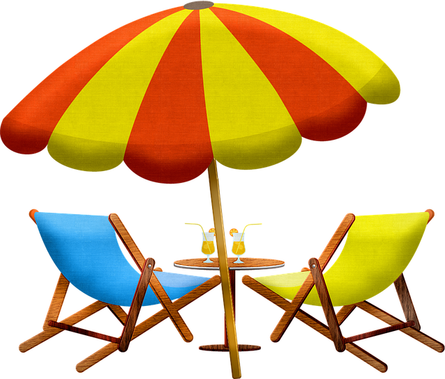 parasol and deckchairs