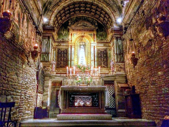 The interior of the Holy House of Mary, Mother of God, as it is today in Loreto, Italy