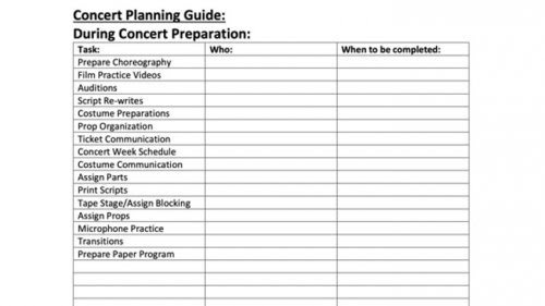 Concert Planning Guide During Concert Prep Checklist
