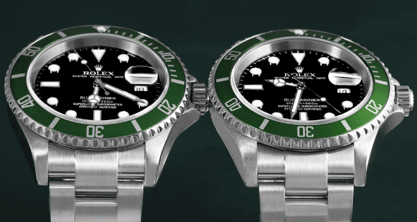 Rolex Submariner Green 50th Anniversary Watch 16610LV - Pointed vs Flat 4
