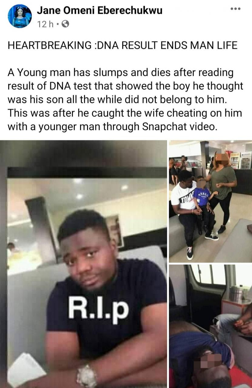 Reactions as man slumps and die after DNA test allegedly showed he