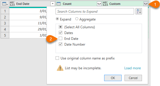 step 17 expand the custom column