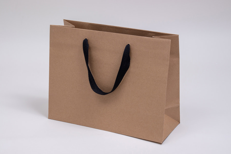 Natural Kraft Paper Eurotote Bags Black Twill Ribbon Handles
