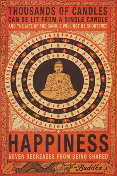 A great Buddhism quote poster! Happiness is to be shared with everyone, so be one of the Thousands of Candles. Fully licensed - 2012. Ships fast. 24x36 inches. Check out the rest of our inspiring selection of Buddhism posters! Need Poster Mounts..?   pw51273F   py32920