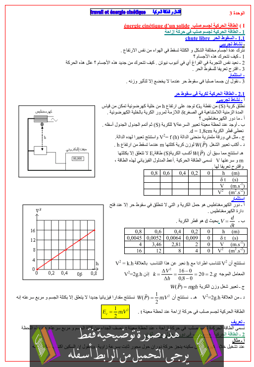 درس الشغل وطاقة الوضع الثقالية للأولى باكالوريا علوم تجريبية (الفيزياء) Ataka-alharakia