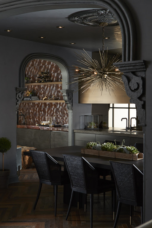 Victorian inspired kitchen design with dark color palette. 