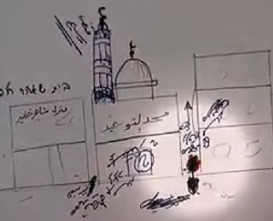 hamas-mosque A screenshot of a Hamas diagram, filmed as part of an IDF video from 2009's Operation Cast Lead, showing how weapons are hidden by mosques. Photo: IDF / Screenshot.