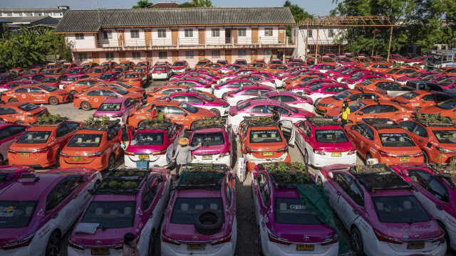 Na Tailândia, táxis parados por força da pandemia são agora hortas 